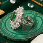 925 Sterling Silver Emerald Drop Adjustable Cocktail Ring
