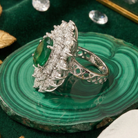 925 Sterling Silver Emerald Drop Adjustable Cocktail Ring