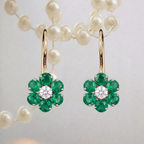 Emerald Floral Drop Earrings - 925 Sterling Silver