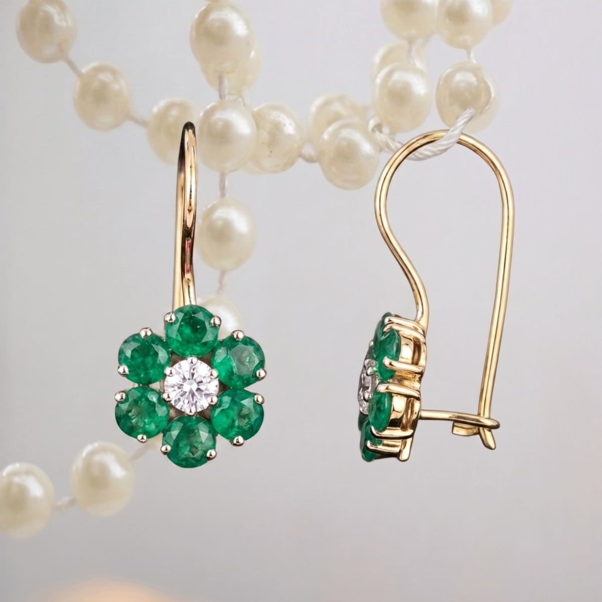Emerald Floral Drop Earrings - 925 Sterling Silver