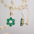 Emerald Floral Drop Earrings - 925 Sterling Silver