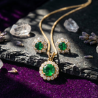 Emerald Halo Pendant Set in 925 Sterling Silver