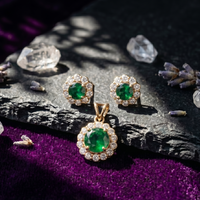 Emerald Halo Pendant Set in 925 Sterling Silver