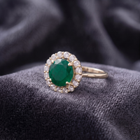 Round Cut Emerald Green Halo Statement Ring in 925 Sterling Silver