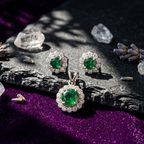 Emerald Halo Pendant Set in 925 Sterling Silver
