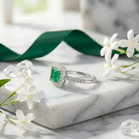 925 Sterling Silver Emerald Halo Square Cut Adjustable Ring