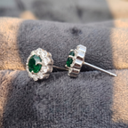 Emerald Bloom Floral Halo Stud Earrings – 925 Sterling Silver