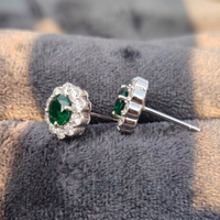 Emerald Bloom Floral Halo Stud Earrings – 925 Sterling Silver