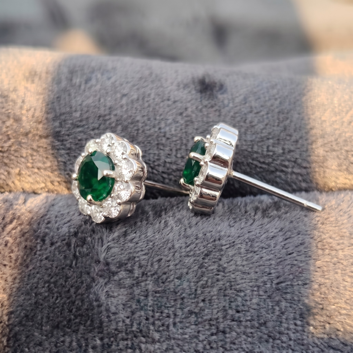 Emerald Bloom Floral Halo Stud Earrings – 925 Sterling Silver