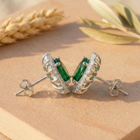 Lush Emerald Oval Halo Studs - 925 Sterling Silver
