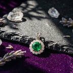 Emerald Halo Pendant Set in 925 Sterling Silver