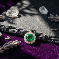 Emerald Halo Pendant Set in 925 Sterling Silver