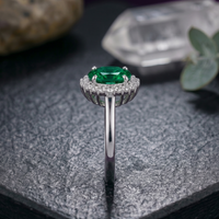 Classic Oval Emerald Halo Ring in 925 Sterling Silver