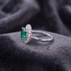 Round Cut Emerald Green Halo Statement Ring in 925 Sterling Silver