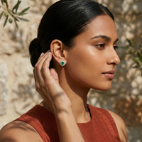 Lush Emerald Oval Halo Studs - 925 Sterling Silver