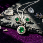 Emerald Halo Pendant Set in 925 Sterling Silver