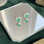 Emerald Green Heart Halo CZ Studs | 925 Sterling Silver