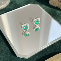 Emerald Green Heart Halo CZ Studs | 925 Sterling Silver