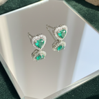 Emerald Green Heart Halo CZ Studs | 925 Sterling Silver