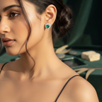 Emerald Green Heart Halo CZ Studs | 925 Sterling Silver