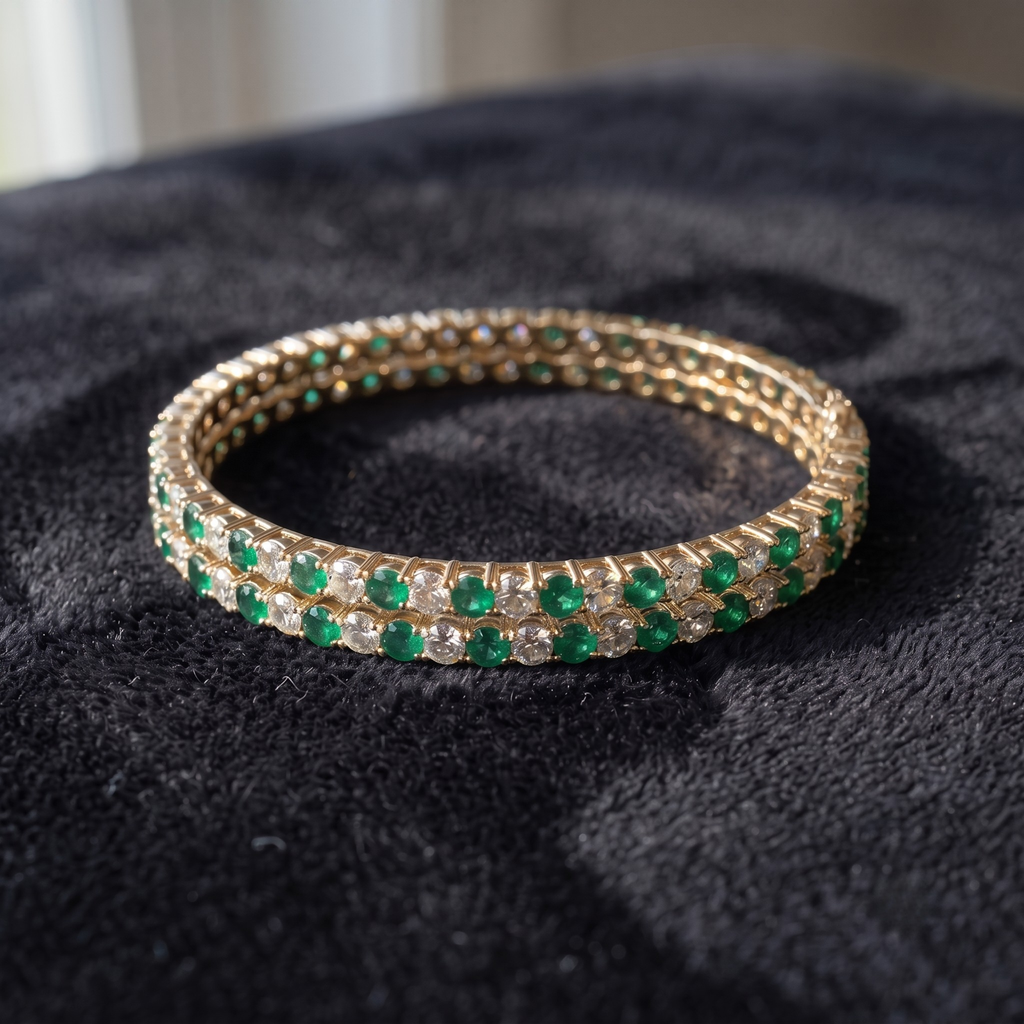 Emerald Lumina Green & White CZ Eternity Bangle in 925 Sterling Silver