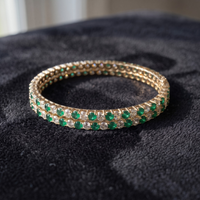 Emerald Lumina Green & White CZ Eternity Bangle in 925 Sterling Silver