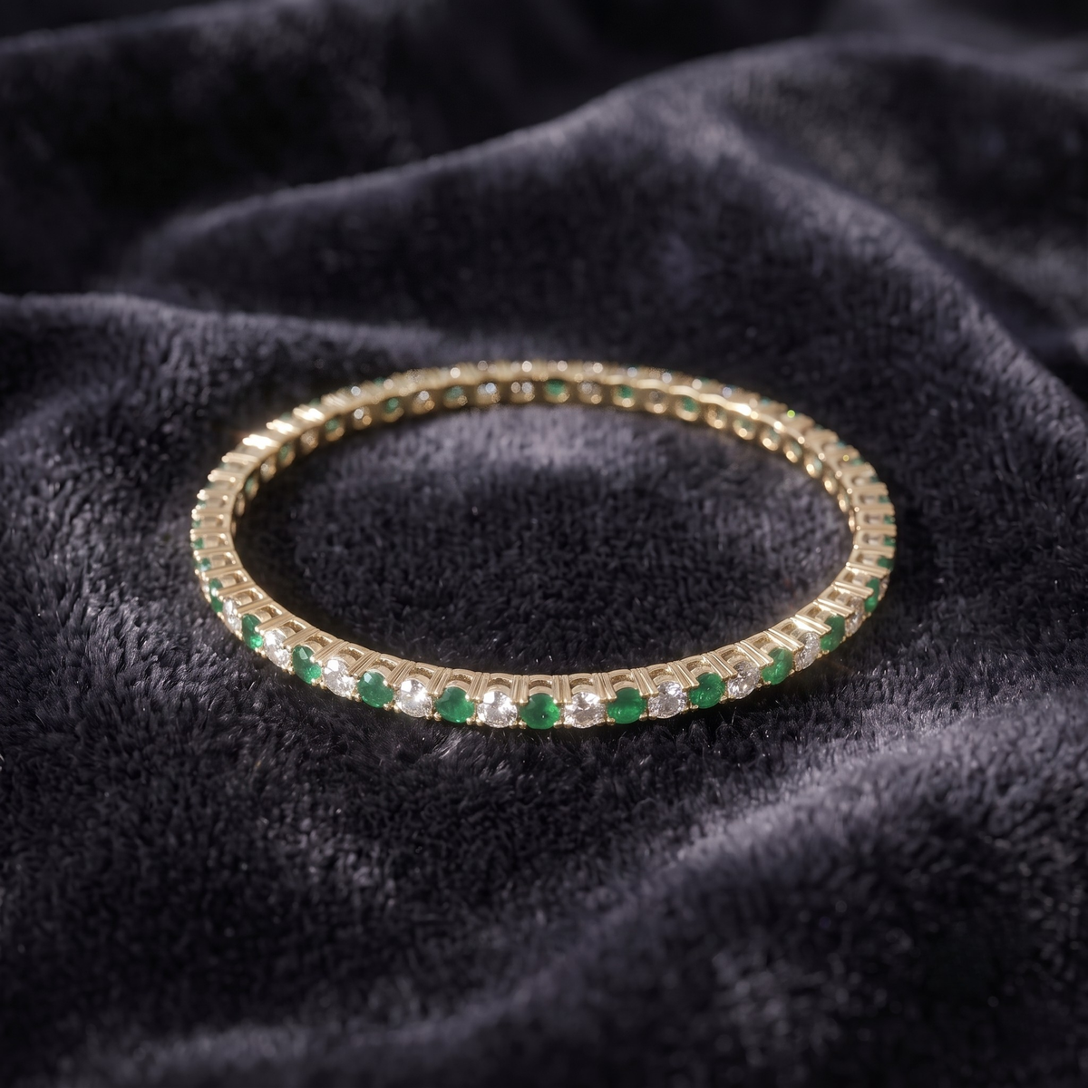 Emerald Lumina Green & White CZ Eternity Bangle in 925 Sterling Silver