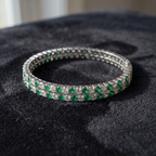 Emerald Lumina Green & White CZ Eternity Bangle in 925 Sterling Silver