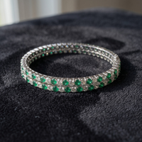 Emerald Lumina Green & White CZ Eternity Bangle in 925 Sterling Silver