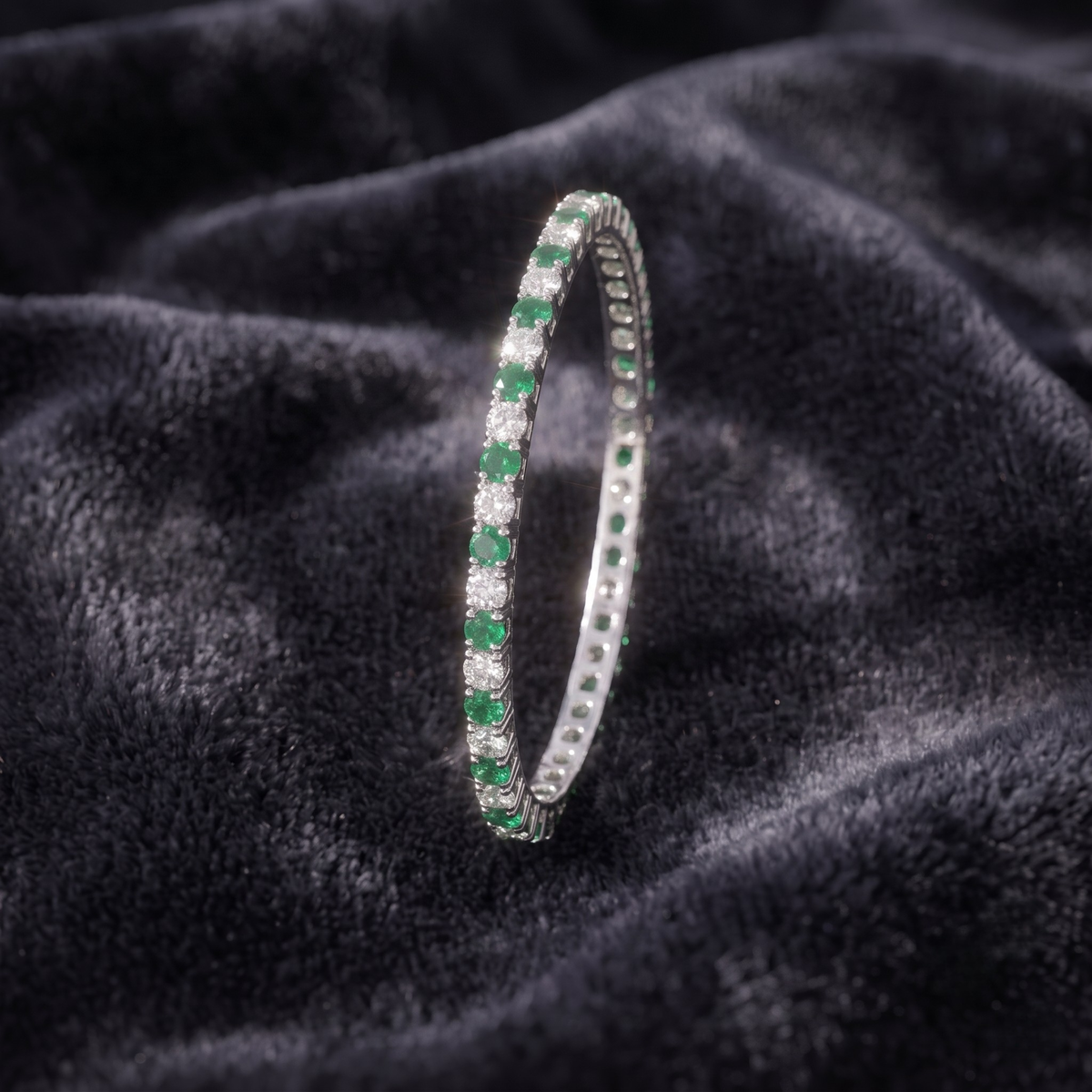 Emerald Lumina Green & White CZ Eternity Bangle in 925 Sterling Silver