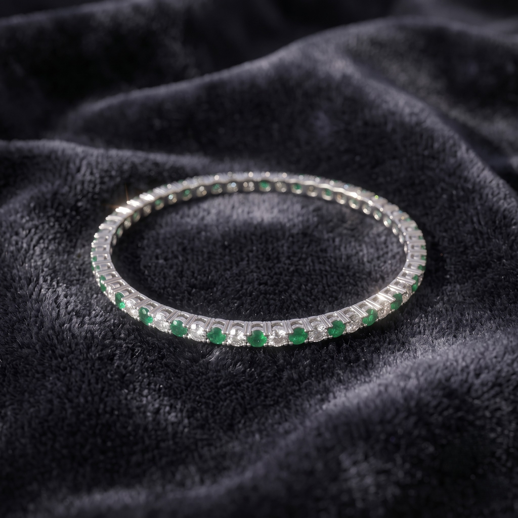 Emerald Lumina Green & White CZ Eternity Bangle in 925 Sterling Silver