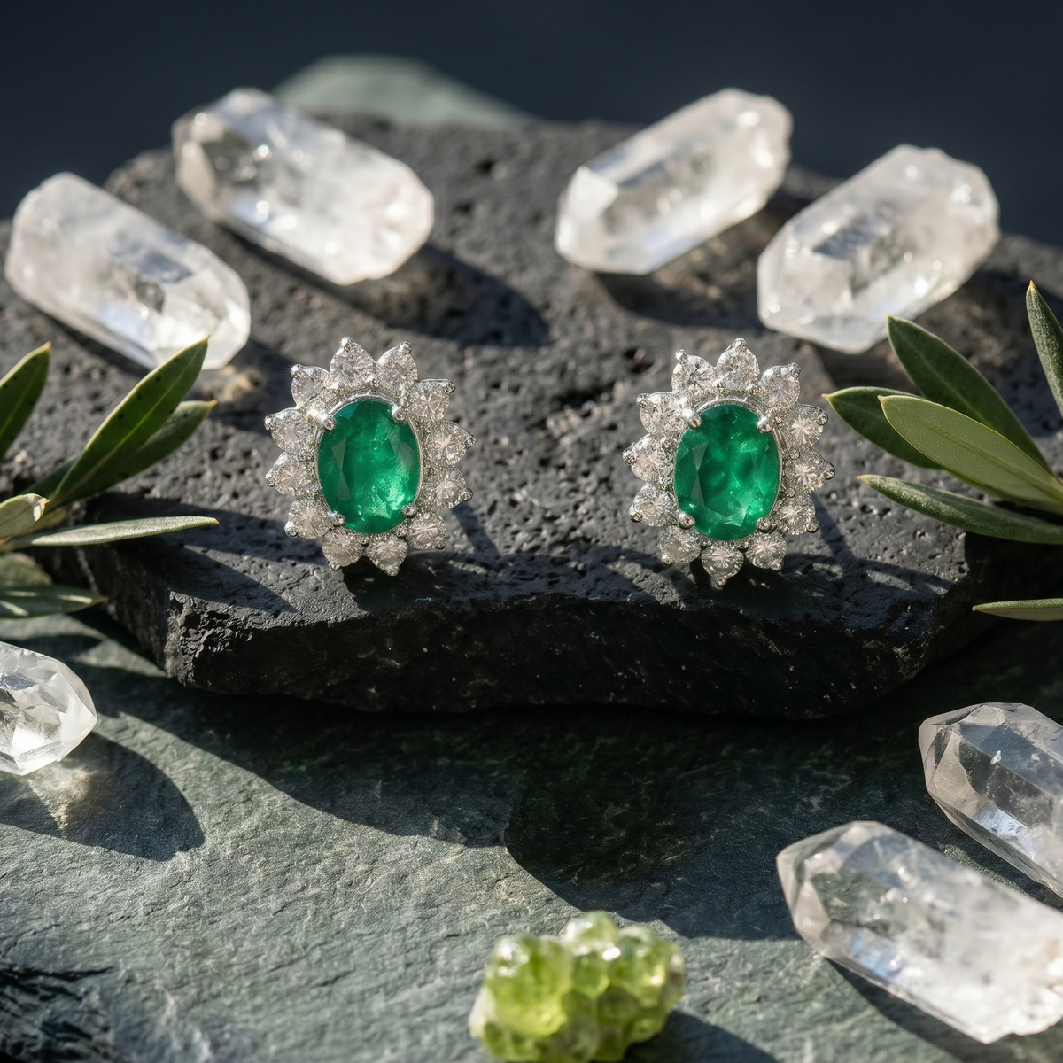 Oval Emerald Halo Pendant Set in 925 Sterling Silver