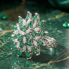 925 Sterling Silver Royal Emerald Starburst Adjustable Cocktail Ring