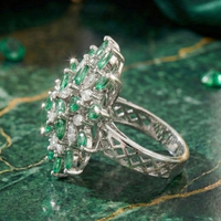925 Sterling Silver Royal Emerald Starburst Adjustable Cocktail Ring
