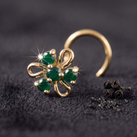 Emerald Swirl Floral Nose Pin in 925 Sterling Silver