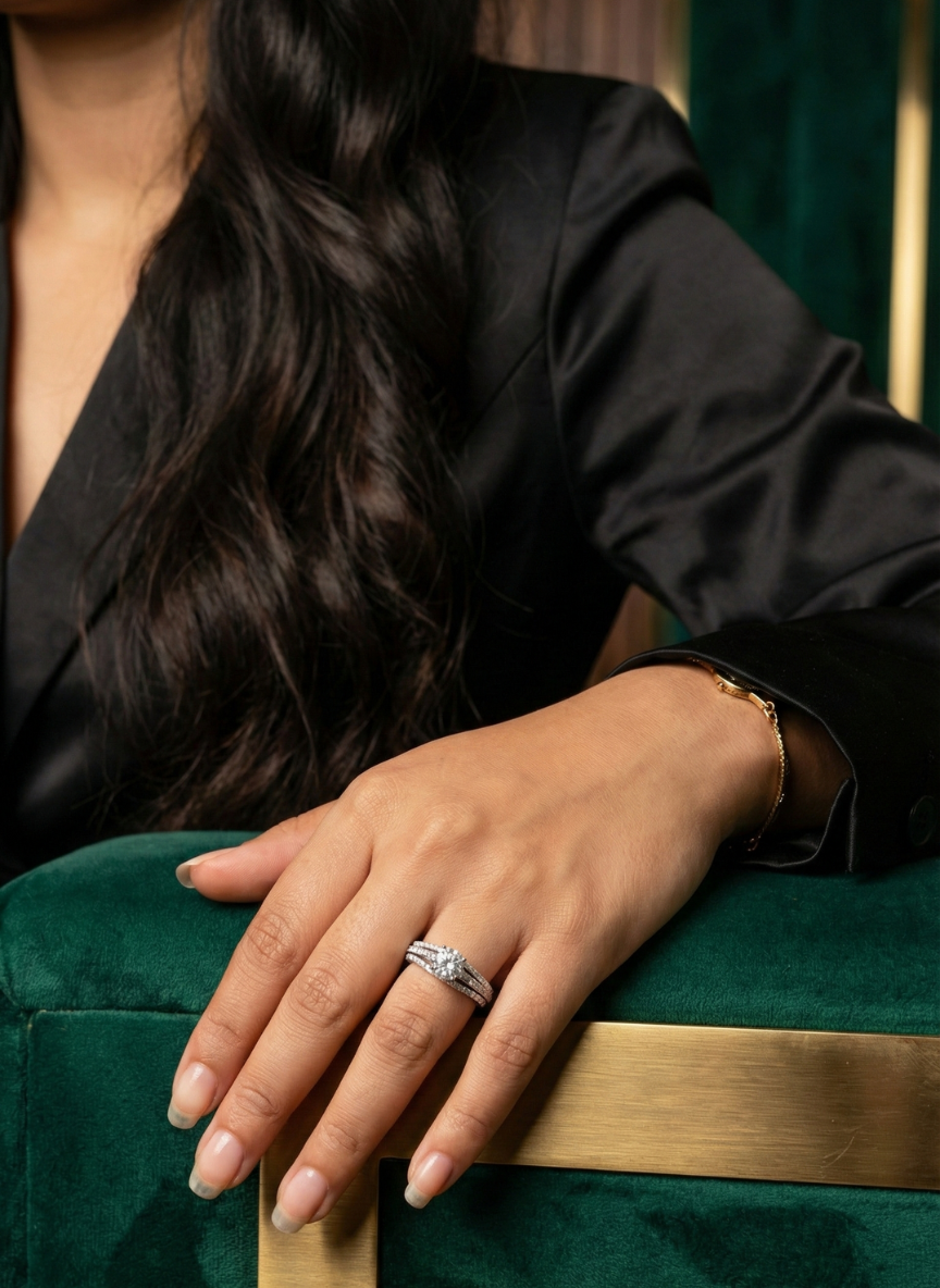 925 Sterling Silver Empress Elevated Solitaire Adjustable Ring