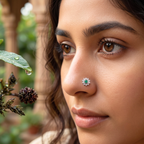 Emerald Sunburst Halo Nose Pin in 925 Sterling Silver