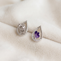 Lilac Enamel Butterfly Teardrop Studs | 925 Sterling Silver