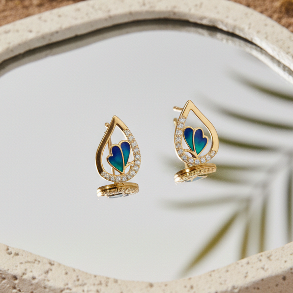 Blue Enamel Butterfly Teardrop Studs | 925 Sterling Silver