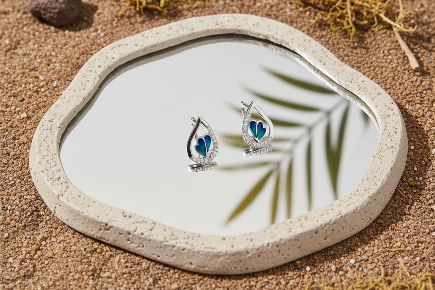Blue Enamel Butterfly Teardrop Studs | 925 Sterling Silver