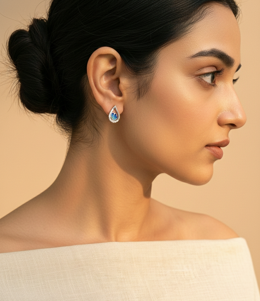 Blue Enamel Butterfly Teardrop Studs | 925 Sterling Silver