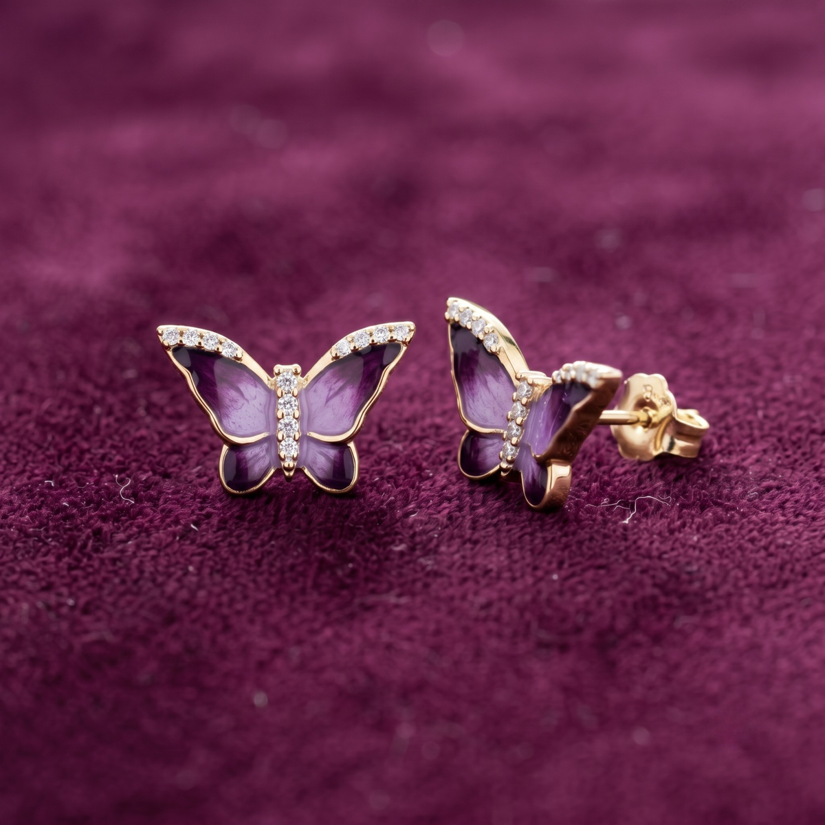 Enchanted Lilac Butterfly Enamel & CZ Studs | 925 Sterling Silver