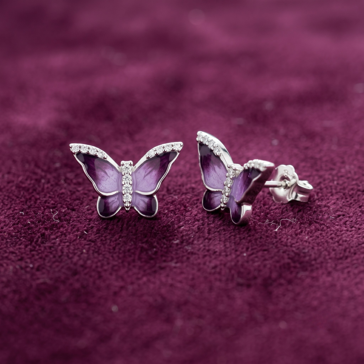 Enchanted Lilac Butterfly Enamel & CZ Studs | 925 Sterling Silver
