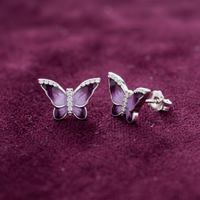 Enchanted Lilac Butterfly Enamel & CZ Studs | 925 Sterling Silver