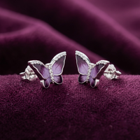 Enchanted Lilac Butterfly Enamel & CZ Studs | 925 Sterling Silver