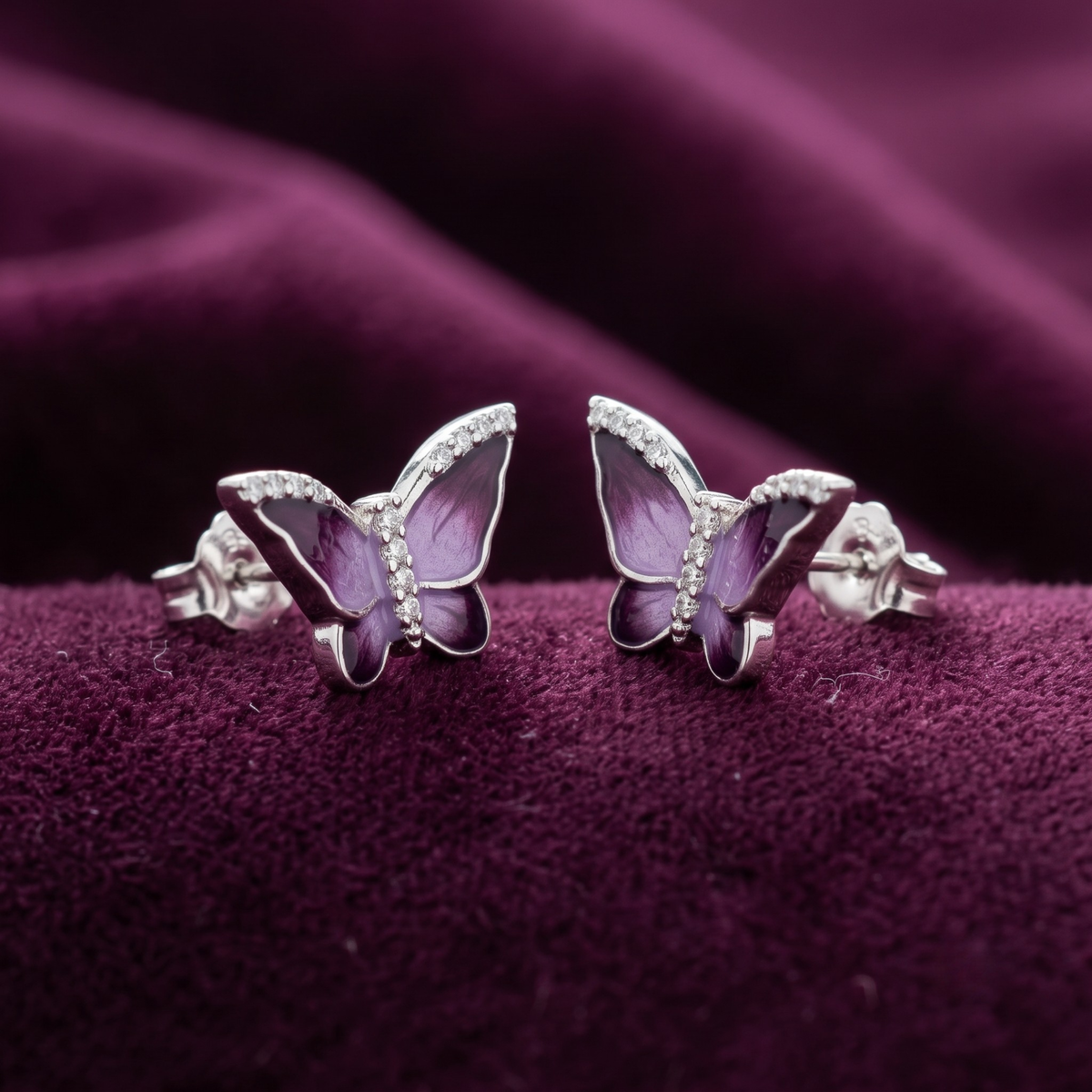 Enchanted Lilac Butterfly Enamel & CZ Studs | 925 Sterling Silver