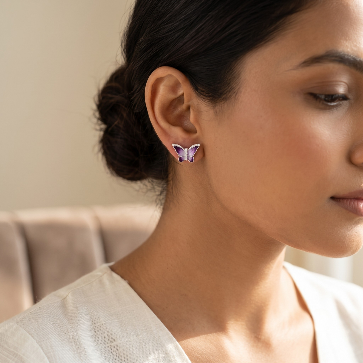 Enchanted Lilac Butterfly Enamel & CZ Studs | 925 Sterling Silver