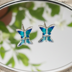 Enchanted Blue Butterfly Enamel & CZ Studs | 925 Sterling Silver
