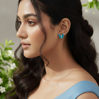Enchanted Blue Butterfly Enamel & CZ Studs | 925 Sterling Silver