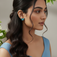 Enchanted Blue Butterfly Enamel & CZ Studs | 925 Sterling Silver